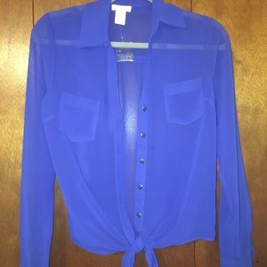 Beautiful royal blue chiffon long sleeve
